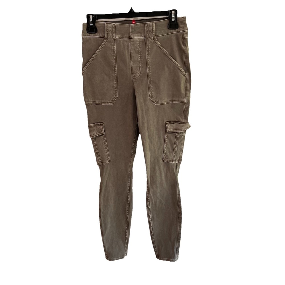 Spanx Pull On Cargo Skinny Pants Size Medium Sage Green Twill Shaping Military